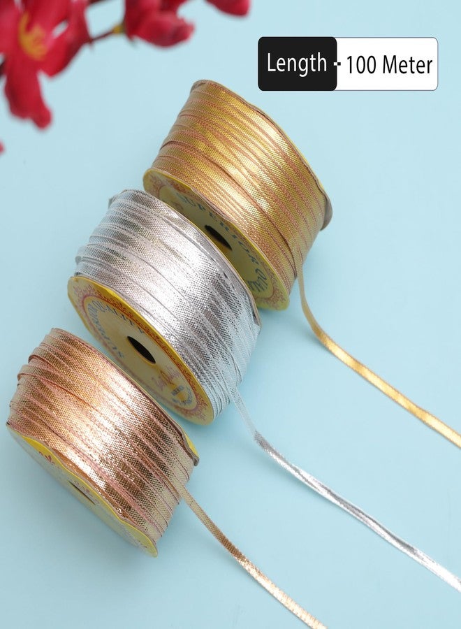 EmbroideryMaterial Laces and Borders Material Gota Patti Lace for Saree Border, Dresses, Dupatta, Blouse, Kurta, Embroidery & Sewing (Combo of Rose Gold, Gold and Silver, 4MM Thick, 100 Meters) - Image 3